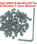 100 Piece Set Of Four Forty By One Eighth Inch Stainless Steel Hex Socket Set Screws With 1.27mm Allen Key Included Grub Screws 304