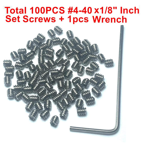 100 Piece Set Of Four Forty By One Eighth Inch Stainless Steel Hex Socket Set Screws With 1.27mm Allen Key Included Grub Screws 304