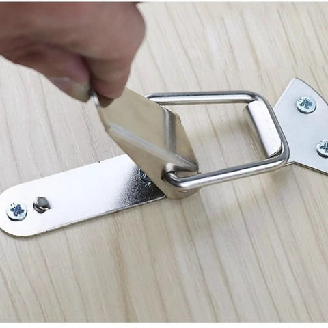 Close-up of Stainless Steel Spring Toggle Latch 4 Pack For Large Boxes And Cases beefy rust resistant tool box trunk latch in use.