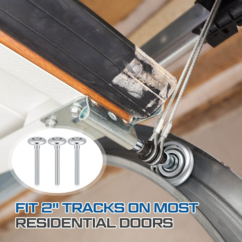 Beefed Up 20 Pack Steel Garage Door Rollers Replacement Kit With 1.8 Inch Wheels And 10 Ball Bearings For 2 Inch Tracks shown installed