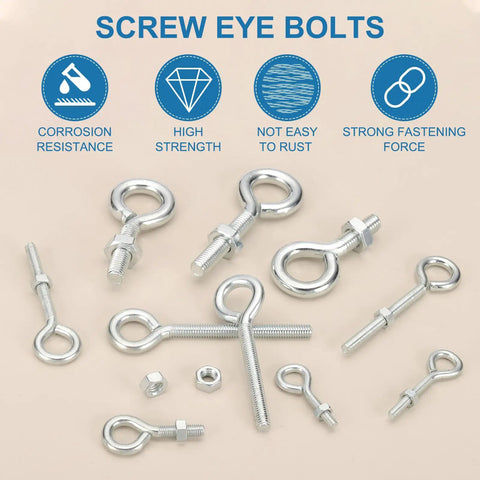 Heavy Duty M5x30mm Shoulder Swing Lifting Eye Bolts With Nuts 20 Pack Carbon Steel Threaded Screws for cables and wires.