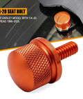 Knurled Aluminum Rear Seat Screw With Rubber Ring For Quarter Inch Twenty Thread Fits Touring Sportster Softail Dyna Street Glide Road King Fat Bob 1996 2025 Orange