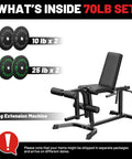 Leg Extension And Curl Machine With 70 Lb Olympic Bumper Plates Set showing 2x10lb and 2x25lb plates for home gym