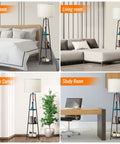 Three Tier Round Corner Floor Lamp With Shelves Dimmable Levels White Fabric Shade Tall Modern Standing Lamp in various rooms