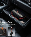 Cordless Tire Inflator Portable Air Compressor With 12000mAh Battery in storage case in car glove compartment