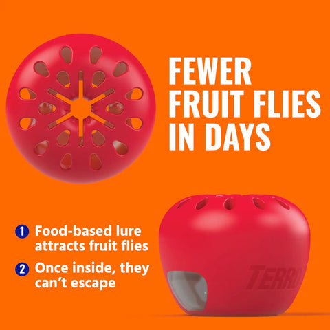 Indoor Fruit Fly Trap 4 Pack With 180 Day Food Based Lure, red apple-shaped trap, effectively kills fruit flies.