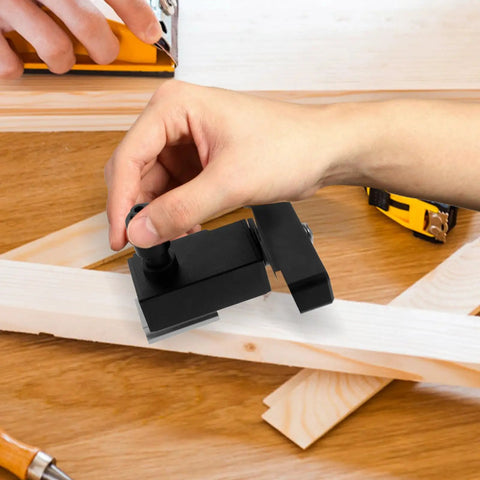 Hand adjusting Aluminum Alloy T Track Stop Block with Ergonomic Design for woodworking on wooden surface