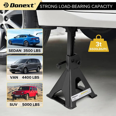 Beefy Heavy Duty 3 Ton Steel Jack Stands Adjustable Lift Stands Pair with Sawtooth Ratchet Bar and Double Lock Stable Pyramid Base