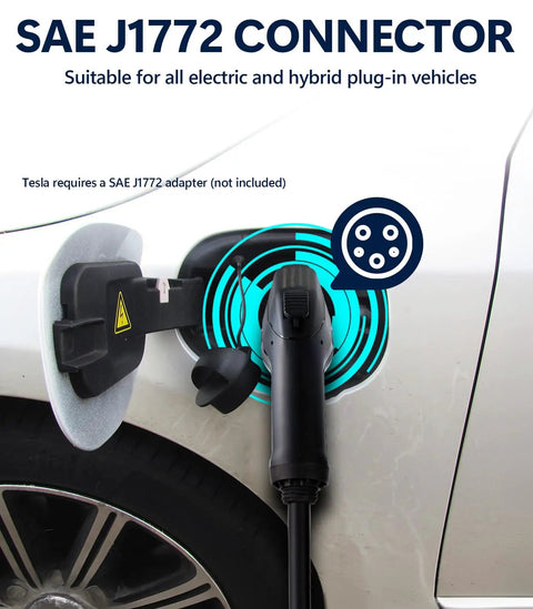 Rugged Outdoor Level 2 EV Charger Up To 40 Amps With NEMA 14 50 Outlet J1772 Compatible Fast Charging Station cable connected to car