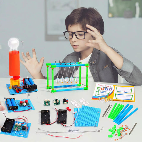Child exploring Seven In One STEM Kit For Kids Ages Eight To Twelve With Electric Motor Building And Seven Totally Fun Experiments