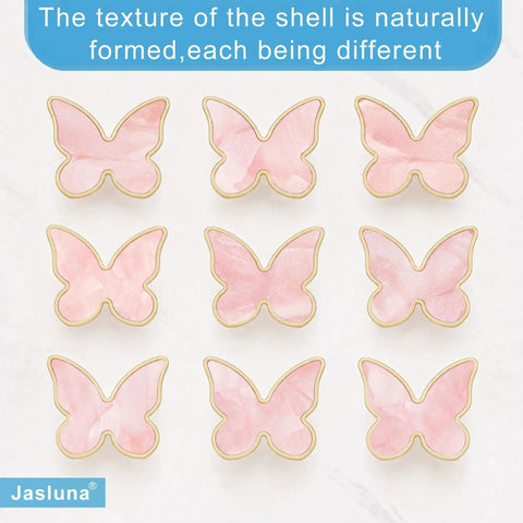 Six Pack Pink Butterfly Dresser Knobs For Bedroom Updates Sturdy Zinc Alloy Drawer Pulls featuring unique pearlescent finish.