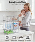 Clear Stackable Storage Drawers Set Of 5 Plastic Organizer Bins With Built In Handles For Countertop Space Saving Storage, organized with baby bottles.