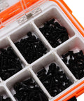 Universal 537 Piece RC Screw Kit With Stainless Steel Hardware For One Eighth One Tenth One Twelfth One Sixteenth Scale RC Cars Trucks And Crawlers M3 M4 Screws Nuts Bolts Washers Double Sided Storage Case, black screws in organizer