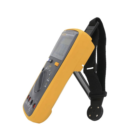 Magnetic Hanger Kit For Fluke Multimeters With Strap And Clip Third Hand Magnetic Holder attached to a multimeter.
