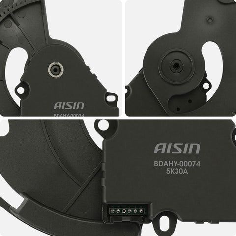 Close-up of aftermarket HVAC air door actuator with panel for GM trucks and SUVs, showing part details and connections.