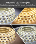 LED Strip Lights 100 Ft Flexible 2 In 1 Warm White And Cool White Dimmable With Remote Timer Color Temperature Adjustable 3000K 4000K 5000K 6000K Multimode For Bedroom Living Room Kitchen, coiled and glowing in warm and cool tones