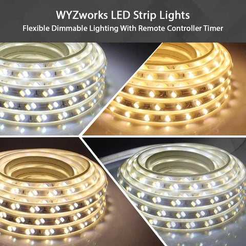 LED Strip Lights 100 Ft Flexible 2 In 1 Warm White And Cool White Dimmable With Remote Timer Color Temperature Adjustable 3000K 4000K 5000K 6000K Multimode For Bedroom Living Room Kitchen, coiled and glowing in warm and cool tones
