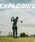 Golfer swinging club on open course promoting All-In-One 16-Piece Women's Golf Club Set With Titanium Driver, 3-Wood, 4-5 Hybrids.