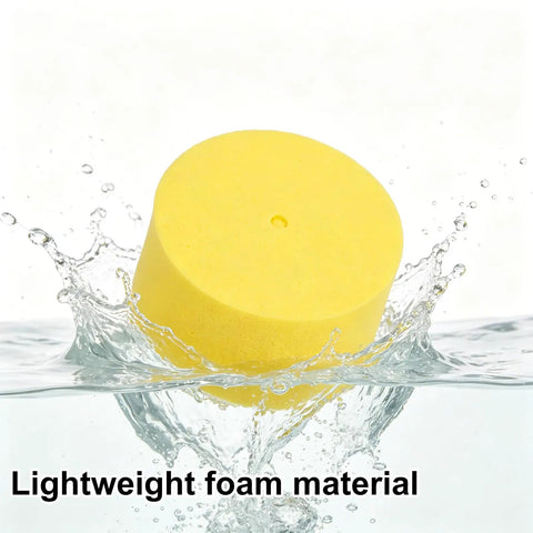Yellow foam float from Three Pack Toilet Tank Flapper Replacement Kit With EVA Foam Buoy Floats for Easy Water Level Control.