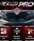 Front view of a car with the Front Splitter Pro Universal 2 Inch Lip Spoiler installed, showcasing a sleek black design and durable fit.