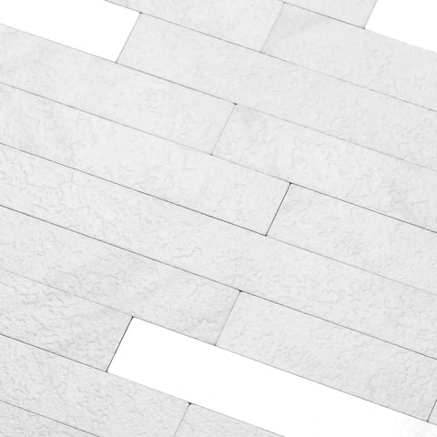 Peel And Stick Stone And Metal Tile Backsplash For Kitchen Bathroom And Fireplace 10 Sheets In Bright Carla White No Grout Needed Easy Diy Renovation With Real Look, close-up view of interlocking tiles in white.