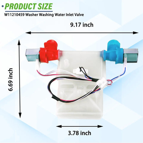 Heavy Duty Washer Water Inlet Valve Replacement That Fixes Leaks, Overfilling, Slow Fill, And Temperature Fluctuations For Popular Whirlpool Maytag Kenmore Amana Crosley Machines, Replaces W11210459 And AP6329217. 9.17 x 6.69 x 3.78 inch