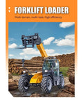 Kickass Workhorse Heavy Duty Telehandler Forklift With Long Telescopic Boom Designed For Rugged Job Site Material Handling And Rough Terrain Loading Tasks, positioned near logs.