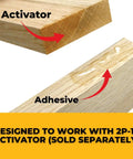 Pro Grade Medium Wood Adhesive Glue For Pros, Clear All Purpose Wood Glue With 4000 Psi Tensile And Shear, Fills Cracks Perfectly, Dries Crystal Clear, 2.25 Oz, Great For Fine Woodworking Projects applied on wood piece with activator