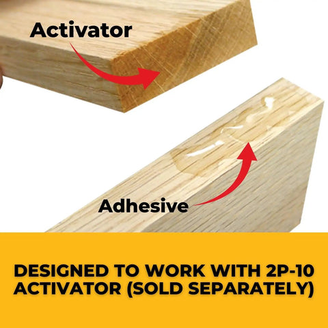 Pro Grade Medium Wood Adhesive Glue For Pros, Clear All Purpose Wood Glue With 4000 Psi Tensile And Shear, Fills Cracks Perfectly, Dries Crystal Clear, 2.25 Oz, Great For Fine Woodworking Projects applied on wood piece with activator