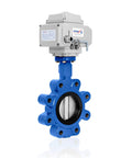 Rock Solid Heavy Duty 4 Inch Dn100 Lug Butterfly Valve With 110V Ac Electric Actuator, AISI304 stainless steel disc, blue body for industrial use.