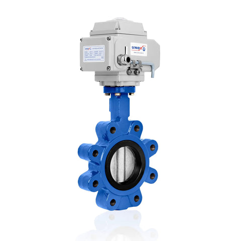 Rock Solid Heavy Duty 4 Inch Dn100 Lug Butterfly Valve With 110V Ac Electric Actuator, AISI304 stainless steel disc, blue body for industrial use.
