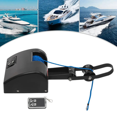 35lb Boat Electric Anchor Winch 12V Saltwater Windlass System With Remote Control 100ft Anchor Rope Heavy Duty Towing Winch For 24ft Boats Built Tough Rust Proof Construction ABS And Stainless Steel, black winch with remote