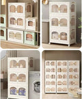 Real Heavy Duty 5 Tier Stackable Storage Cabinet Featuring Magnetic Closure And Rolling Base With Brakes Crafted From Slick White Foldable Fabric Bins For Solid Home Organization, displayed with various storage setups.