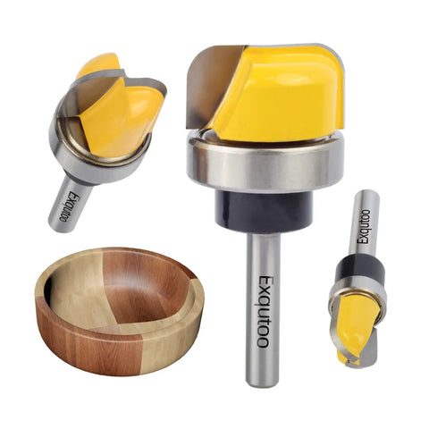Three Pack Half Inch Shank Carbide Round Nose Groove Router Bits Set With Ball Bearing Engraving Head For Woodworking