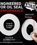 M12 12mm Oil Drain Plug Crush Washers Aluminum Gasket Seal Ring For Oil And Coolant, Leak Free Seal, Durable Soft Tempered Aluminum, 20 Pack, Made In USA, Ideal For Auto DIY And Maintenance. Size chart with 23.11mm OD and 12.19mm ID.