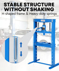 Beefy 12 Ton Hydraulic Shop Press With Sturdy H Frame And Movable Plate System, 5 Hole Adjustable Base For Bearing Bending