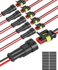Waterproof 2 Pin Automotive Wiring Connector Kit With 16 AWG 2 Wire Plugs And Heat Shrink Tubing IP68 Seal For Car Truck Boat Electrical Wiring