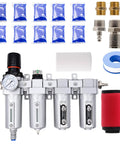 Heavy Duty 3/4 Inch NPT Industrial Air Dryer For Air Compressor Featuring Four Stage Coalescing Filtration And A Solid Auto Drain To Kill Moisture Quick with filters and fittings.