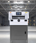 VEVOR Heavy Duty Electric Paper Cutter With 19 Inch Cutting Width and 3 Inch Depth Cuts Up To 800 Sheets Effortlessly Front view in a spacious environment.