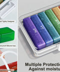 CTIME 4-Tier XL medicine organizer; clear plastic case with colorful daily pill blocks and strap handle.
