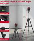 Heavy Duty 12 Line Green Laser Level With Slick Remote Control And Sturdy Triangle Bracket For Instant Self Leveling Up To Ninety Eight Feet Zero Guesswork For Drywall Installation And Deck Building on extendable tripod with adjustable height.