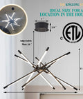 Dope Modern LED Ceiling Light Dimmable Black Chandelier With Twelve Heads Sputnik Pendant dimensions and design view