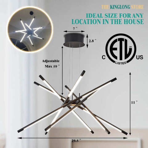 Dope Modern LED Ceiling Light Dimmable Black Chandelier With Twelve Heads Sputnik Pendant dimensions and design view