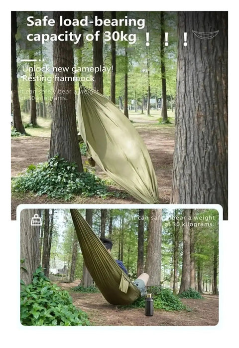 Ultralight Hammock Storage Sling For Bikepacking And Camping Gear, The Go To Portable Organizer With Open Air Design in forest.