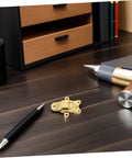 Cool Vintage Duckbill Hasp Latches For Secure Wooden Boxes And Storage Lockers on a desk with pens.