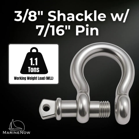 316 Stainless Steel Bow Shackle With Oversized Screw Pin For Anchor And Tow Recovery Off Road Use 3/8 Inch Size With 7/16 Inch Pin, 1.1 tons WLL