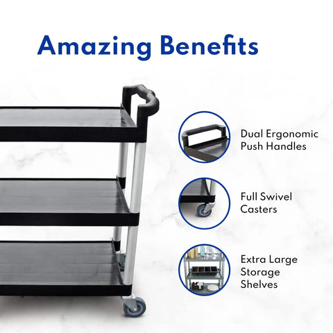 Top Notch Heavy Duty 3 Tier Plastic Utility Rolling Cart That Handles Loads Like A Champ With Secure Locking Casters And 250 Lb Capacity For Busy Kitchens Gray