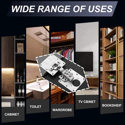 Product image showing Six Piece Cabinet Hinge Repair Plate Kit With Stainless Steel Brackets And Mounting Screws for various uses.