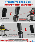 Universal Hand Tool For Truck Mount And Portable Extractor Vacuum Cleaners diagram showing adapters and spiral wound hoses.