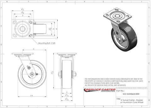 Roll Smooth And Hold The Line With This Heavy Duty Six Inch Caster Set Of Four Featuring Durable Rubber Aluminum Wheels and Stainless Steel Plate.